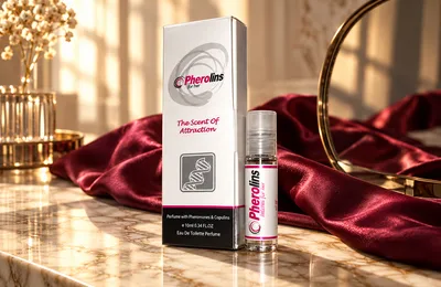 Pherolins for Her dengan gaya fotografi editorial ivory dan burgundy